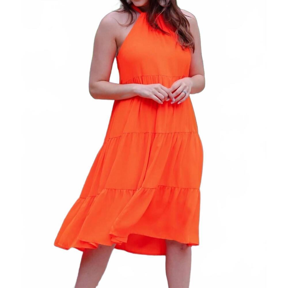 NEW JESS LEA pretty little things halter dress in optic orange